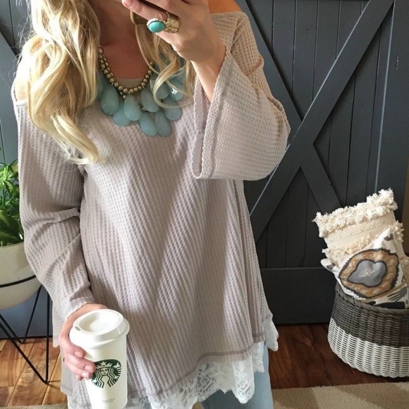 SOLD OUT!! Thermal Henley Cold Shoulder Sweater - Picture 3 of 6